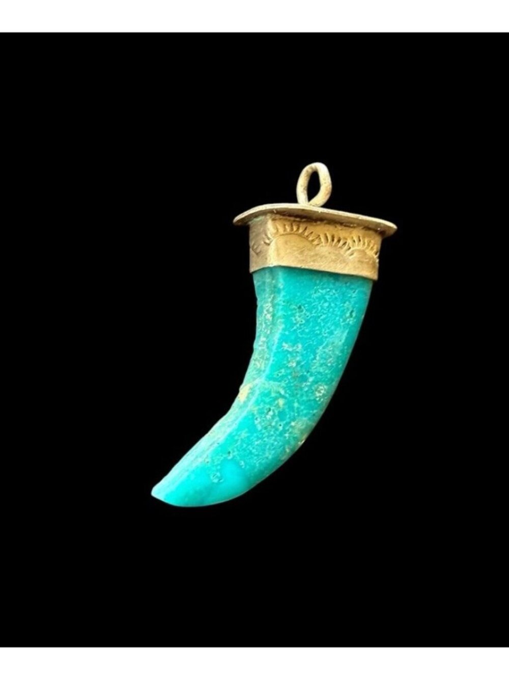 Vintage Native American Sterling Silver Turquoise Horn Pendant